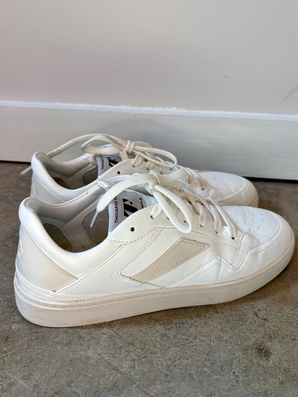 Thousand Fell White Court Sneakers, Sz 8
